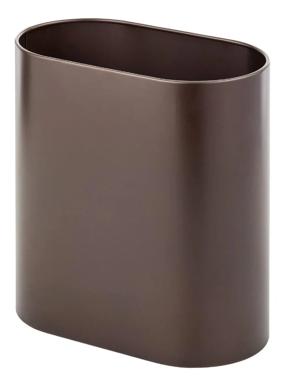Brown Metal Oval Trash Can, Slim Garbage Bin for Bathroom, Bedroom, Powder Room